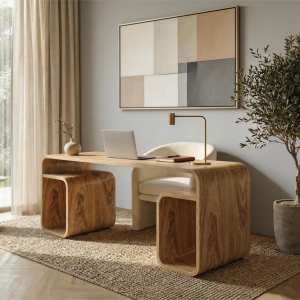 Wooden Desk with Curved Design